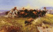 Charles M Russell The Buffalo Hunt oil painting artist